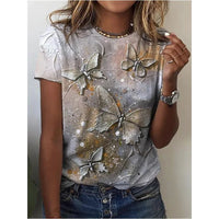 New T Shirt For Women's Clothes Fashion Tops For Woman 3D Flower Print Female Short Sleeve Summer Women's T-shirt Plus Size Tees