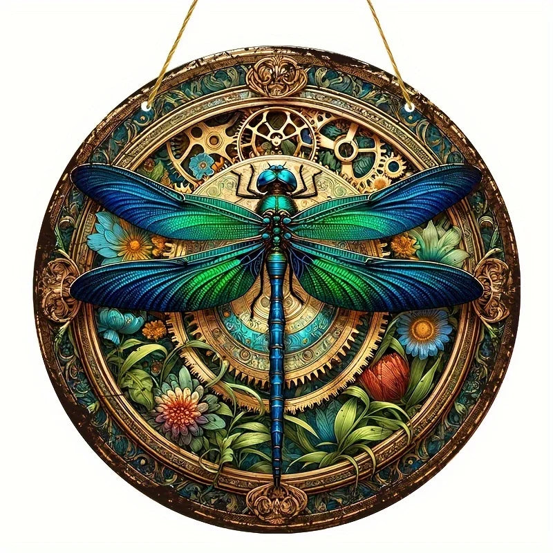 Dragonfly Suncatcher - Round Acrylic Wall Art, Stained -Style Window Hanging, Perfect For Bedroom & Living Room Decor