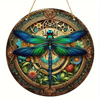 Dragonfly Suncatcher - Round Acrylic Wall Art, Stained -Style Window Hanging, Perfect For Bedroom & Living Room Decor