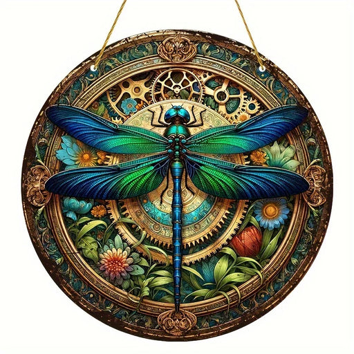 Dragonfly Suncatcher - Round Acrylic Wall Art, Stained -Style Window Hanging, Perfect For Bedroom & Living Room Decor