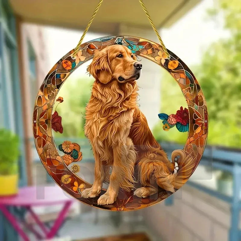 Golden Retriever German Shepherd Suncatcher, Acrylic Round Translucent Hanging,Gift for Dog Lover,House Yard garden farm Decor