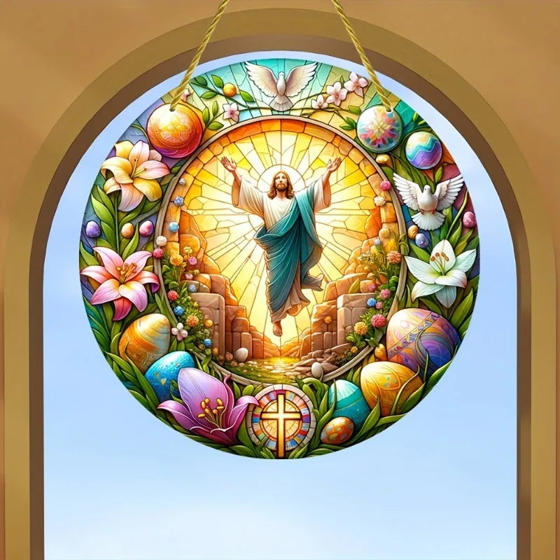 Resurrection Sun Sign Stained Acrylic Window Hanging Decor