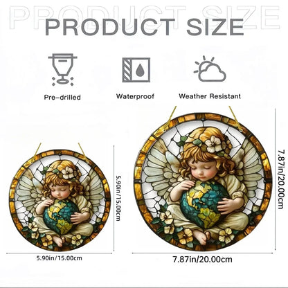 Cute Little Angel Sun Catcher, 2D Circular Acrylic Art Window Hanging, Suitable for Home, Porch, Room, Holiday Decoration, Gifts